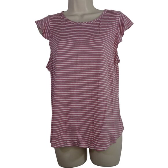 Cest La Vie Pink White Striped Cap Sleeve Top Women Size M Pullover - Picture 1 of 7